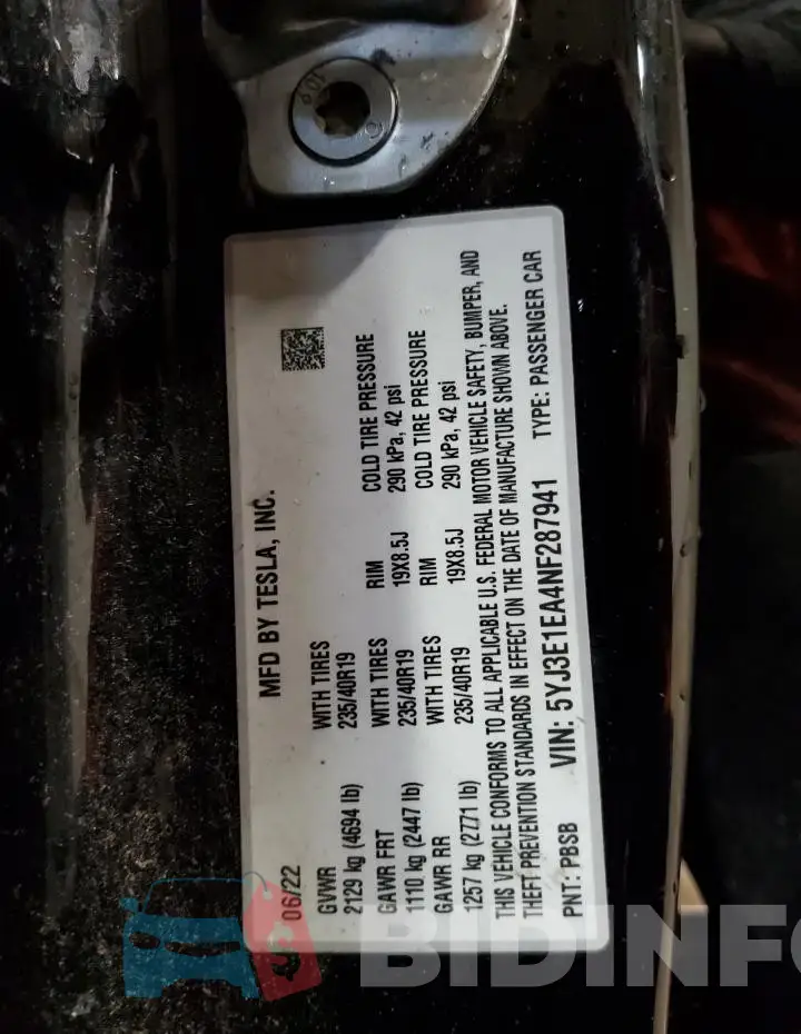 5YJ3E1EA4NF287941 Photo# 13