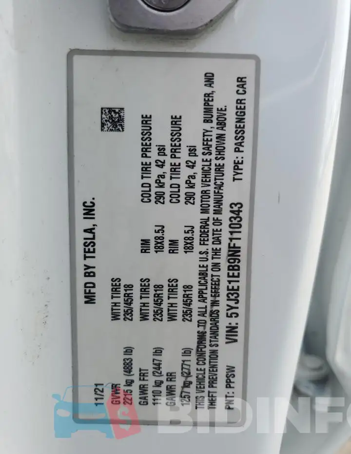5YJ3E1EB9NF110343 Photo# 13