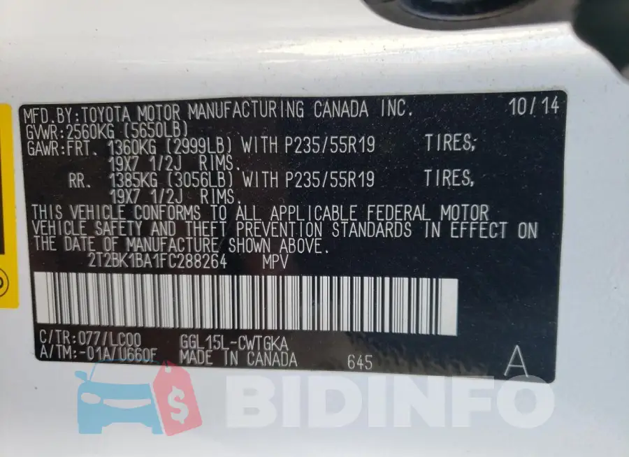 2T2BK1BA1FC288264 Photo# 13