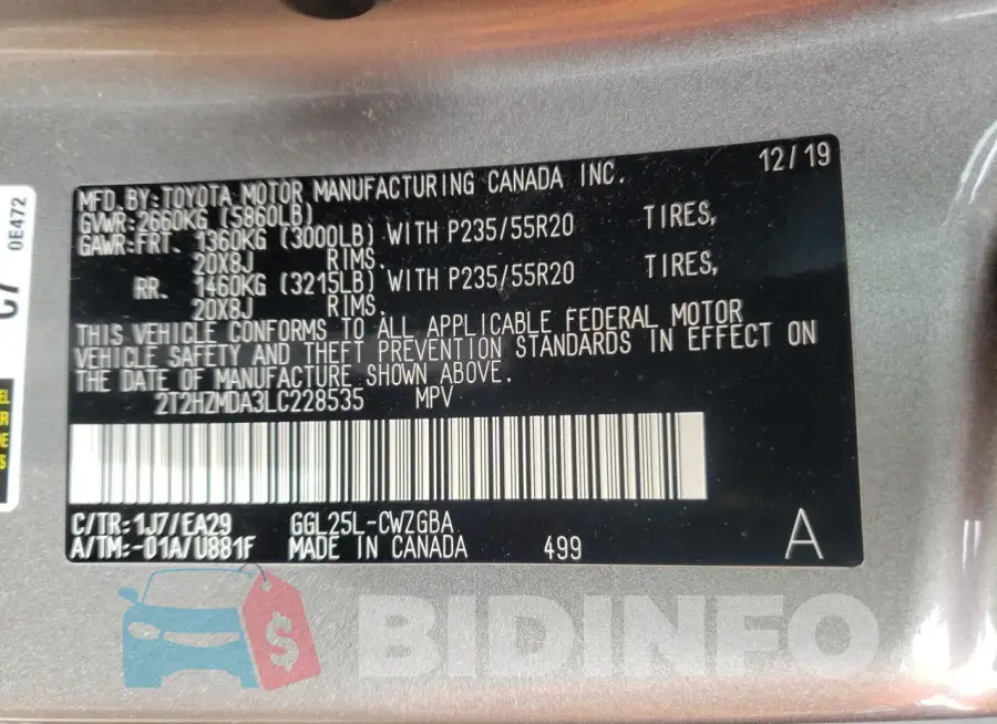 2T2HZMDA3LC228535 Photo# 13