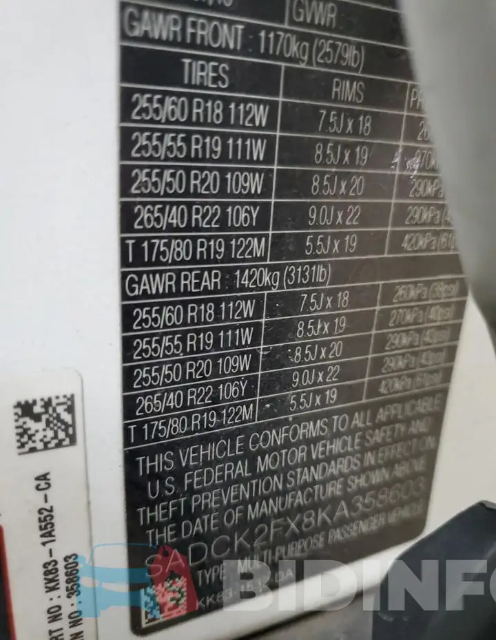 SADCK2FX8KA358603 Photo# 14