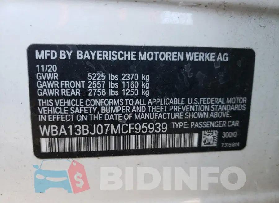 WBA13BJ07MCF95939 Photo# 13