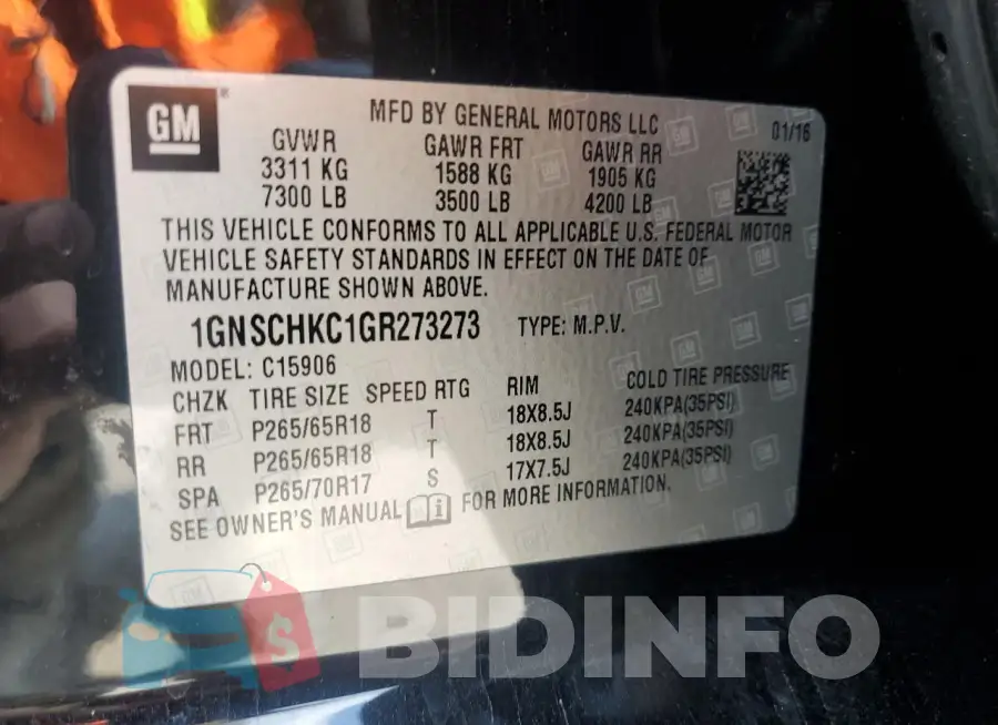 1GNSCHKC1GR273273 Photo# 14