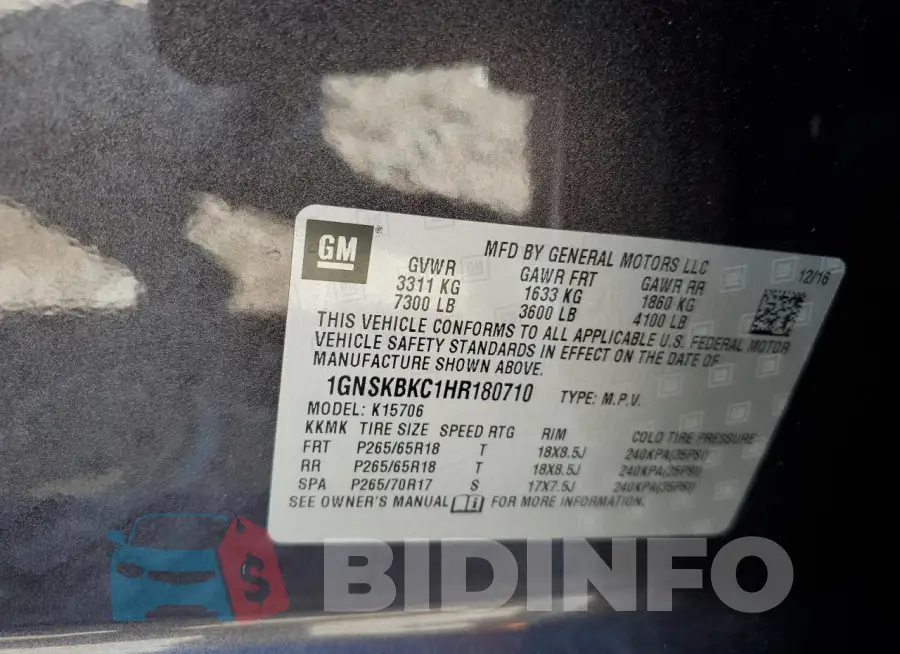 1GNSKBKC1HR180710 Photo# 14