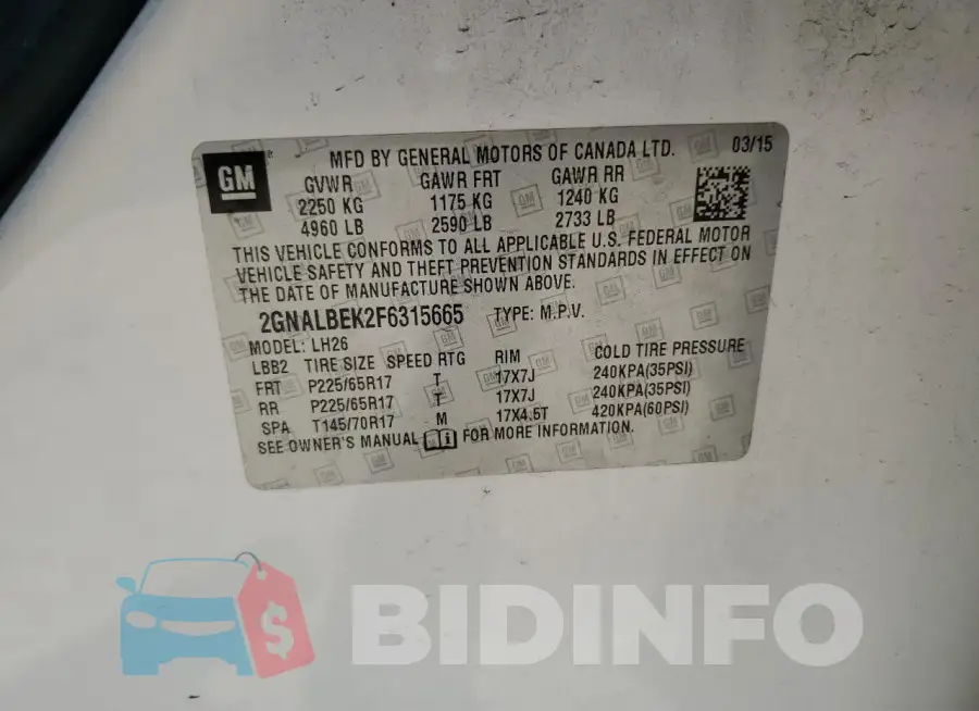 2GNALBEK2F6315665 Photo# 12