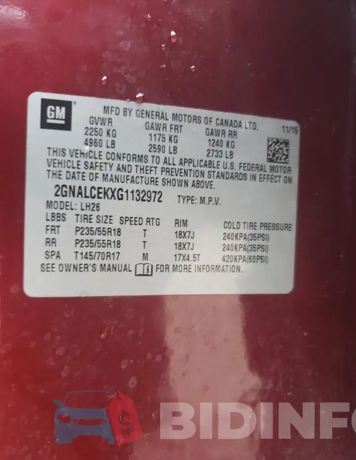2GNALCEKXG1132972 Photo# 12