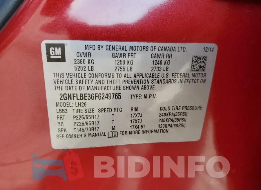 2GNFLBE36F6249765 Photo# 14