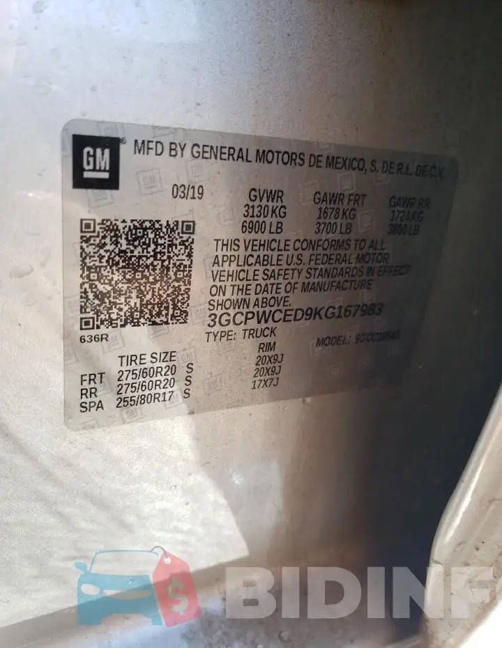 3GCPWCED9KG167983 Photo# 12