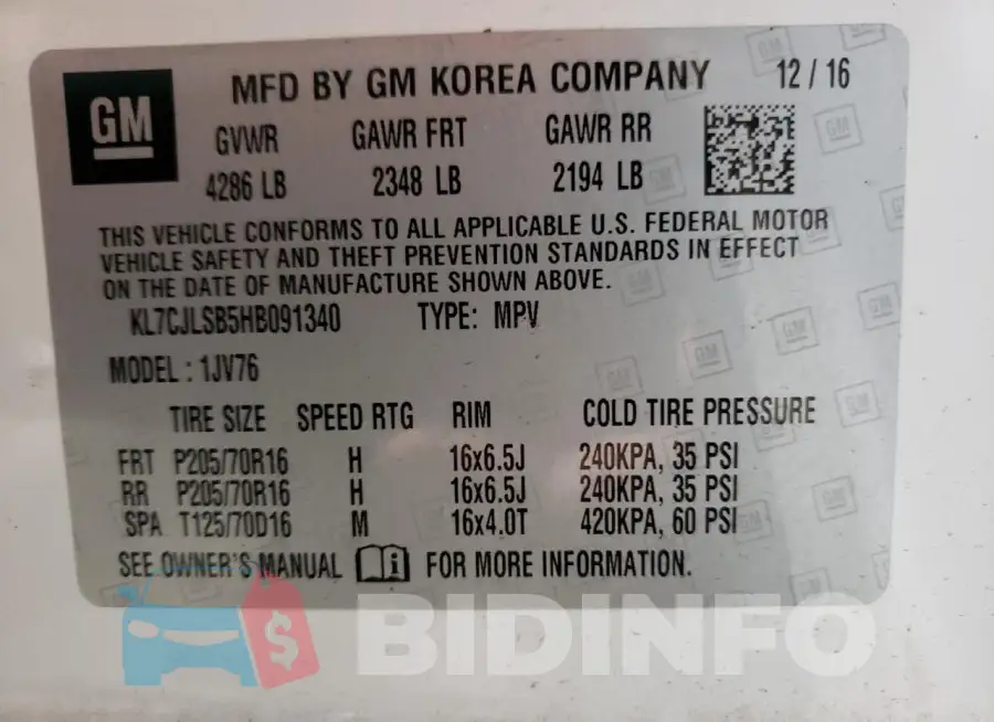 KL7CJLSB5HB091340 Photo# 13