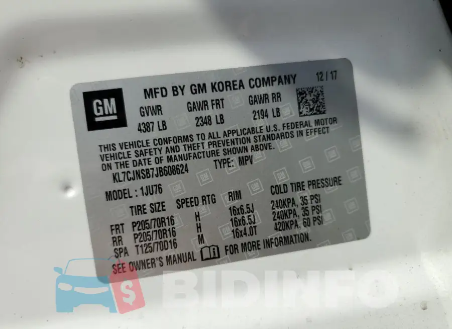 KL7CJNSB7JB608624 Photo# 13