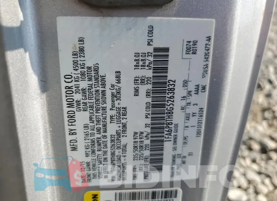 1FA6P8TH8G5263832 Photo# 13