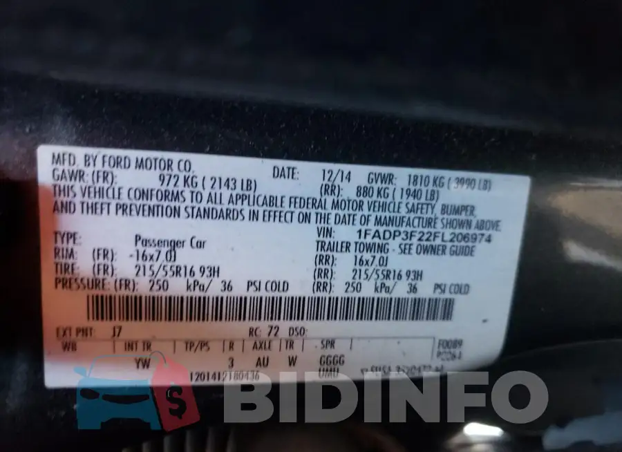 1FADP3F22FL206974 Photo# 12