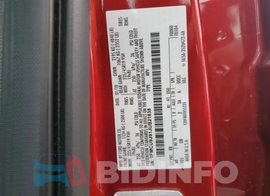 1FMCU9J91JUB21838 Photo# 12
