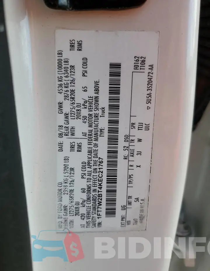1FT7W2BT4KEC21767 Photo# 12