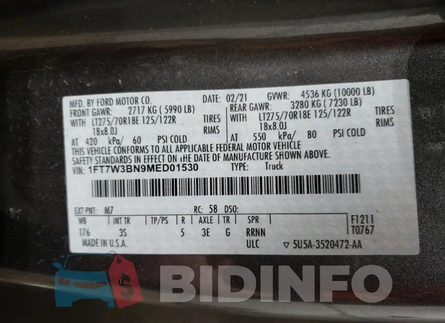 1FT7W3BN9MED01530 Photo# 12