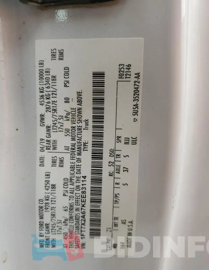 1FT7X2A67KEE83114 Photo# 12