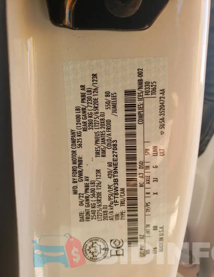 1FT8W3BT9NEE27083 Photo# 13