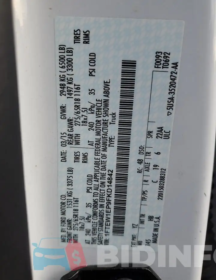 1FTEW1EP9FKD14842 Photo# 12