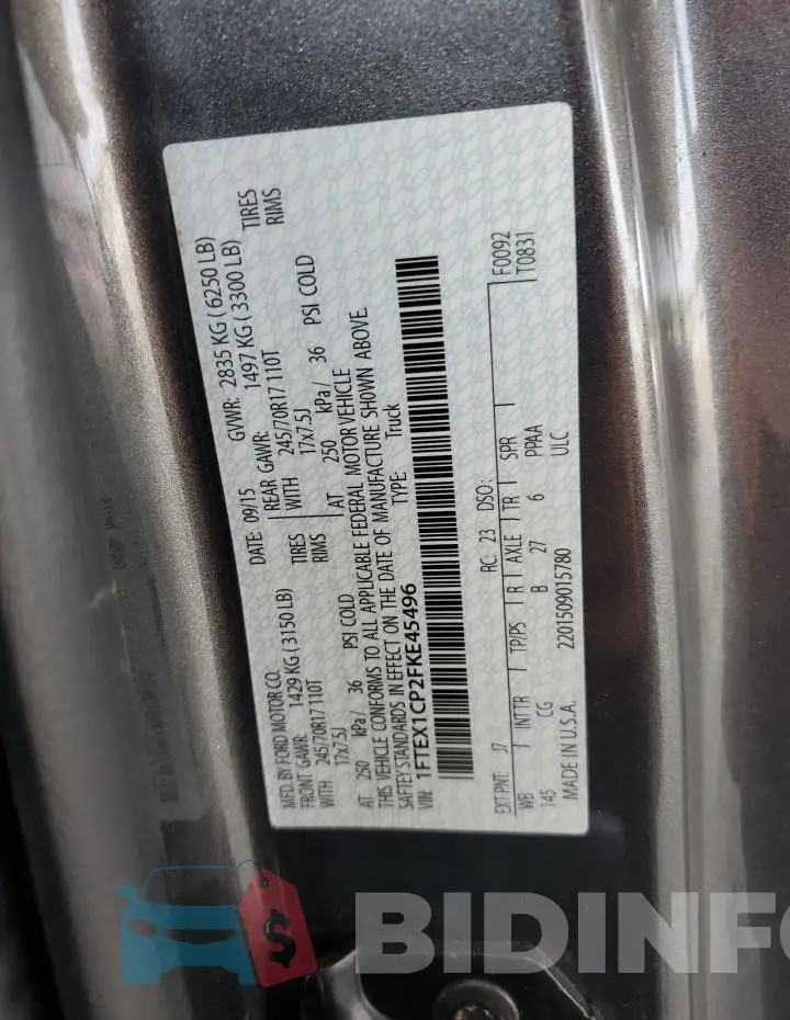 1FTEX1CP2FKE45496 Photo# 12