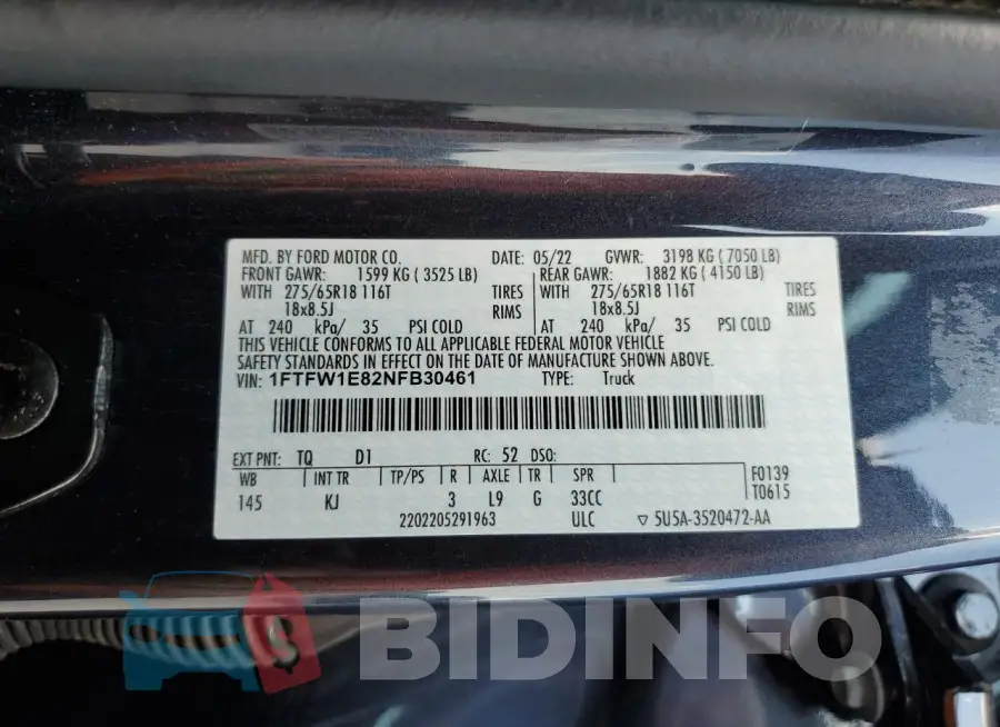 1FTFW1E82NFB30461 Photo# 13