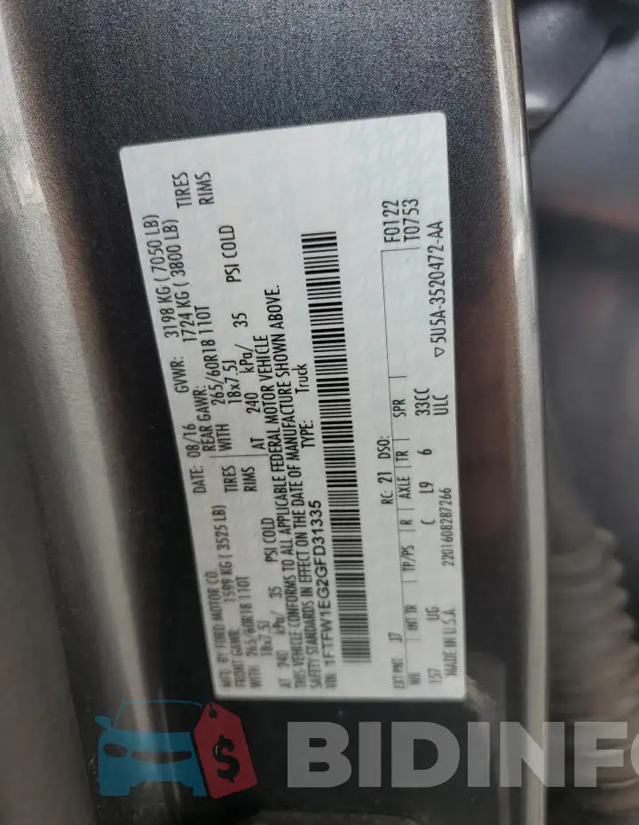 1FTFW1EG2GFD31335 Photo# 12
