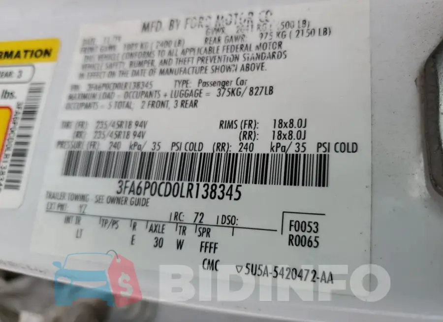 3FA6P0CD0LR138345 Photo# 12