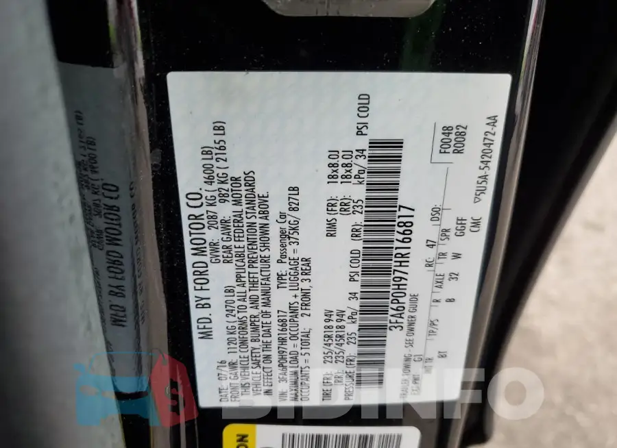3FA6P0H97HR166817 Photo# 12