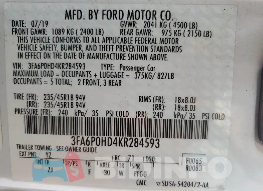 3FA6P0HD4KR284593 Photo# 12