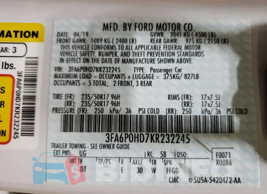 3FA6P0HD7KR232245 Photo# 12