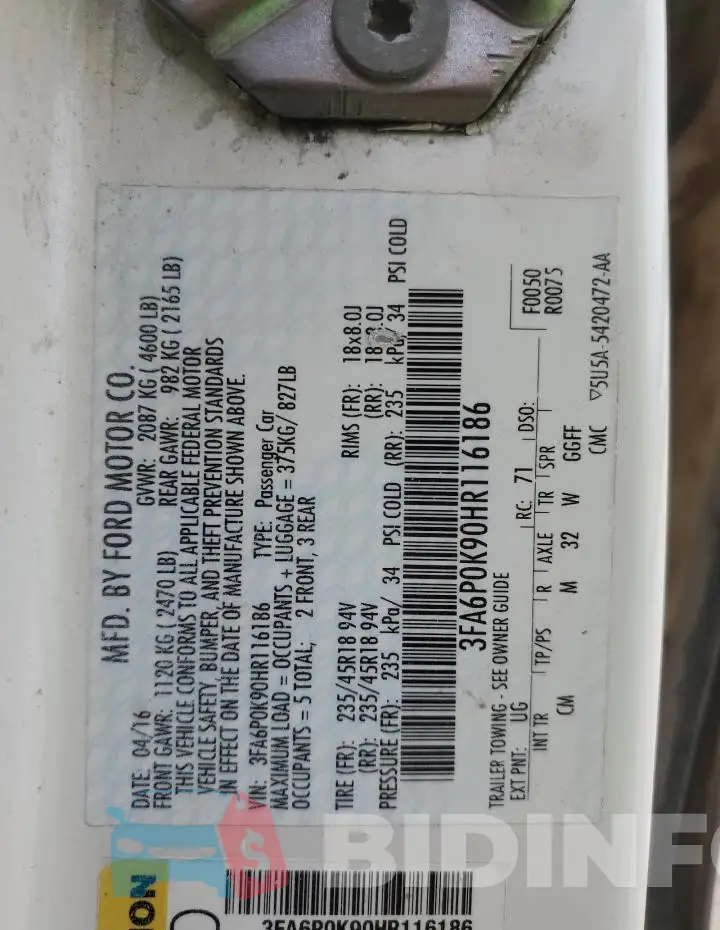 3FA6P0K90HR116186 Photo# 12