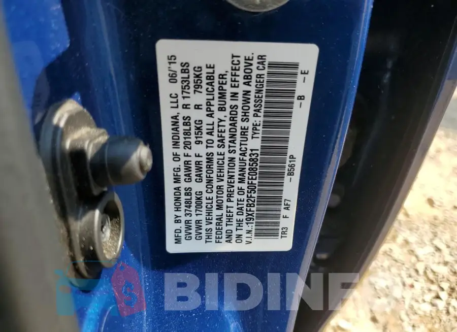19XFB2F50FE085831 Photo# 12