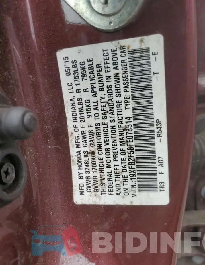 19XFB2F58FE078514 Photo# 12