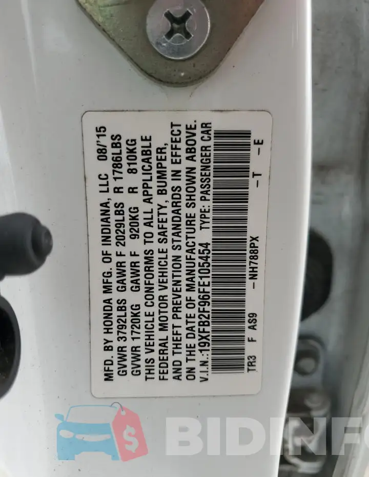 19XFB2F96FE105454 Photo# 12