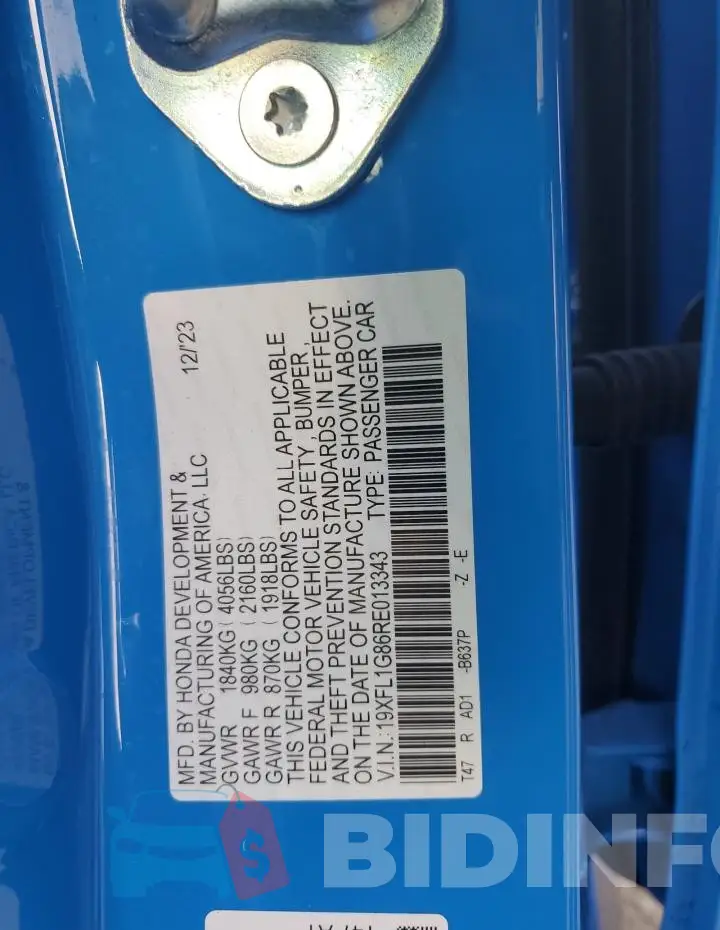 19XFL1G86RE013343 Photo# 13