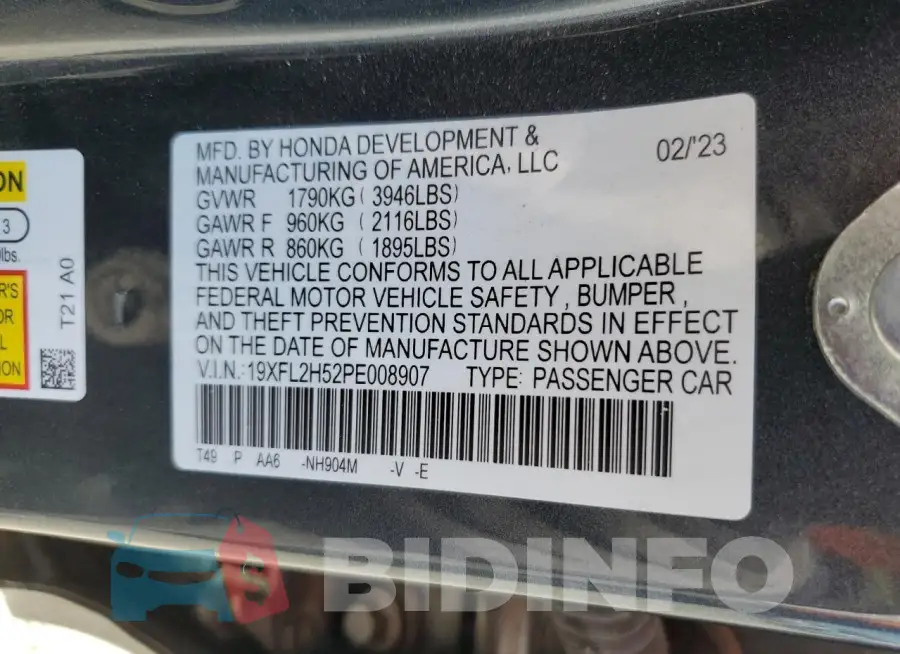 19XFL2H52PE008907 Photo# 12