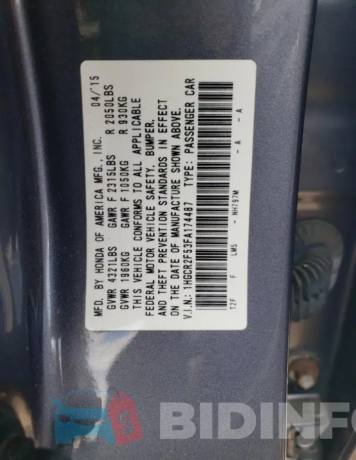 1HGCR2F53FA174487 Photo# 12