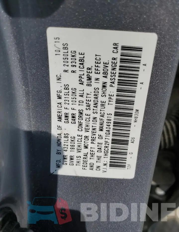 1HGCR2F71GA049815 Photo# 12