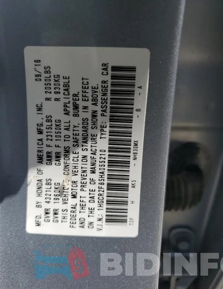 1HGCR2F85HA055210 Photo# 12