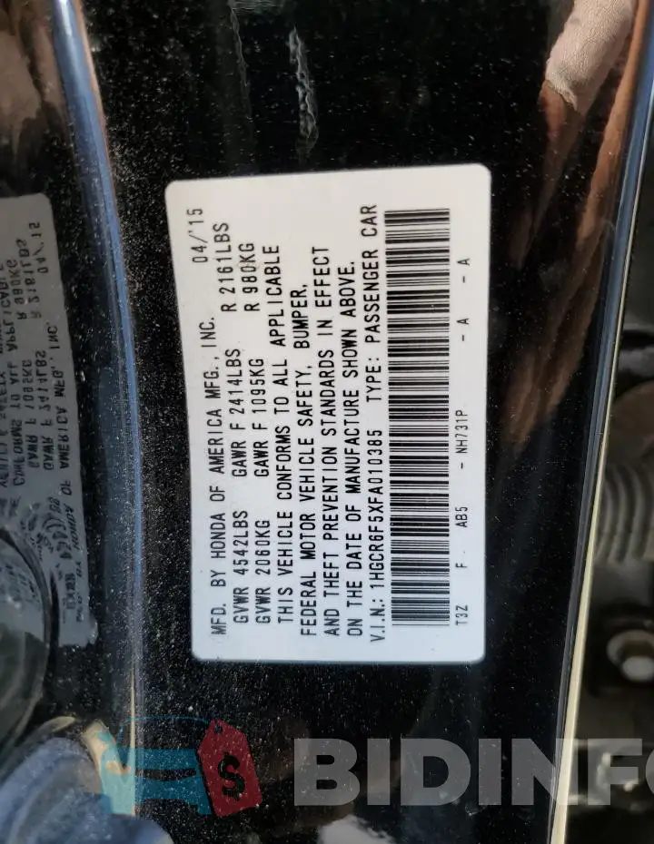 1HGCR6F5XFA010385 Photo# 12