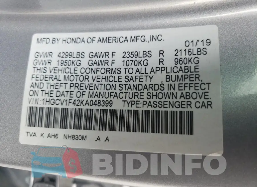 1HGCV1F42KA048399 Photo# 12