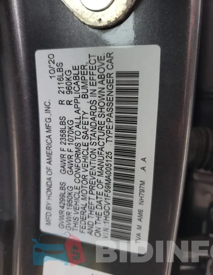 1HGCV1F59MA005125 Photo# 12