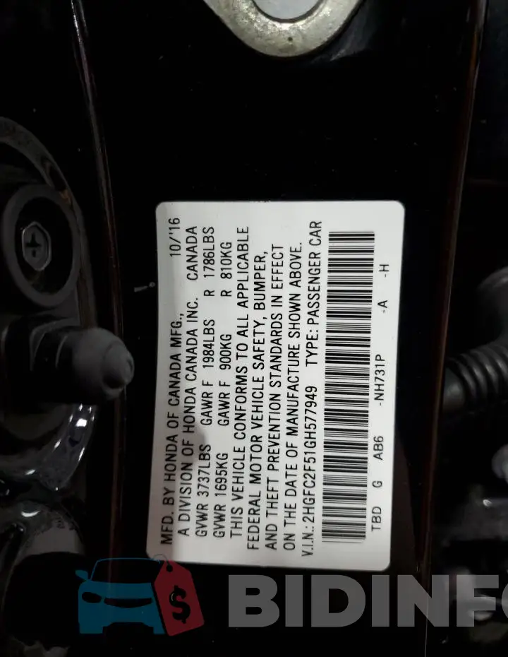 2HGFC2F51GH577949 Photo# 12