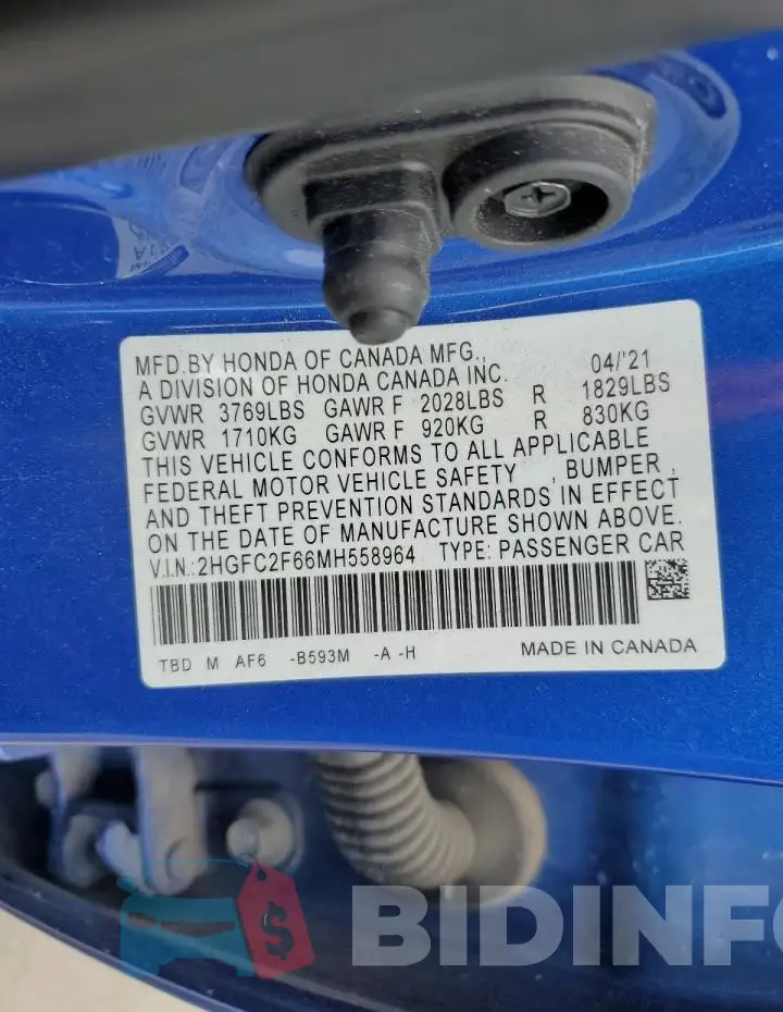 2HGFC2F66MH558964 Photo# 12