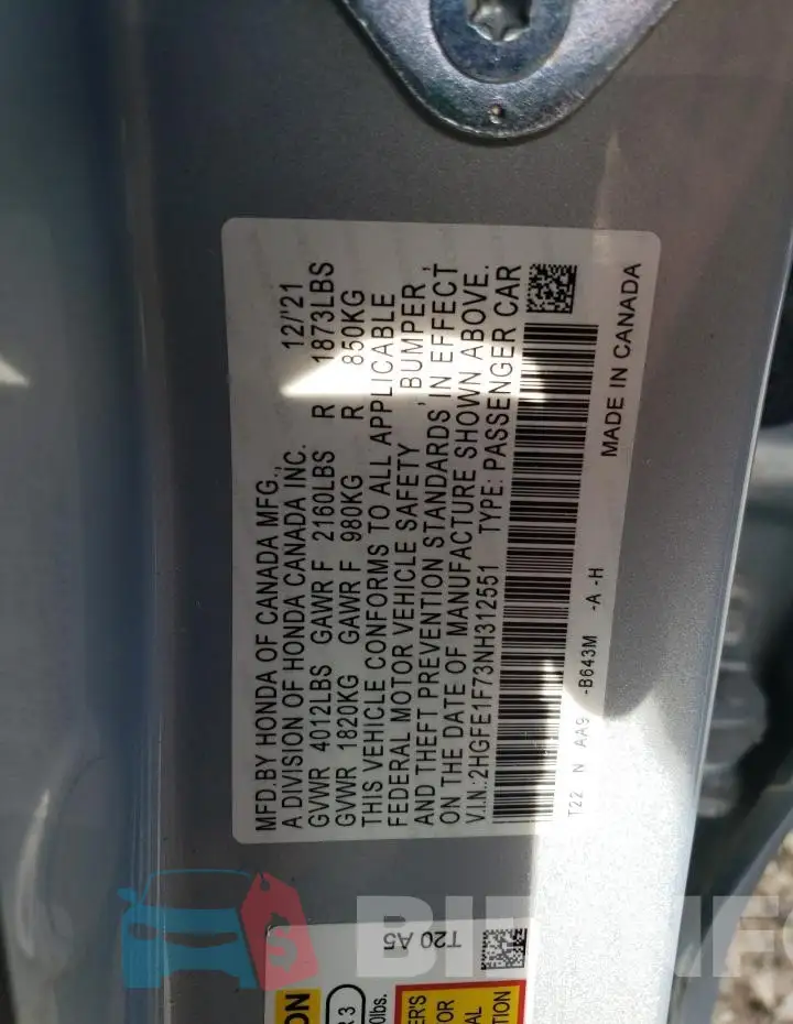 2HGFE1F73NH312551 Photo# 12