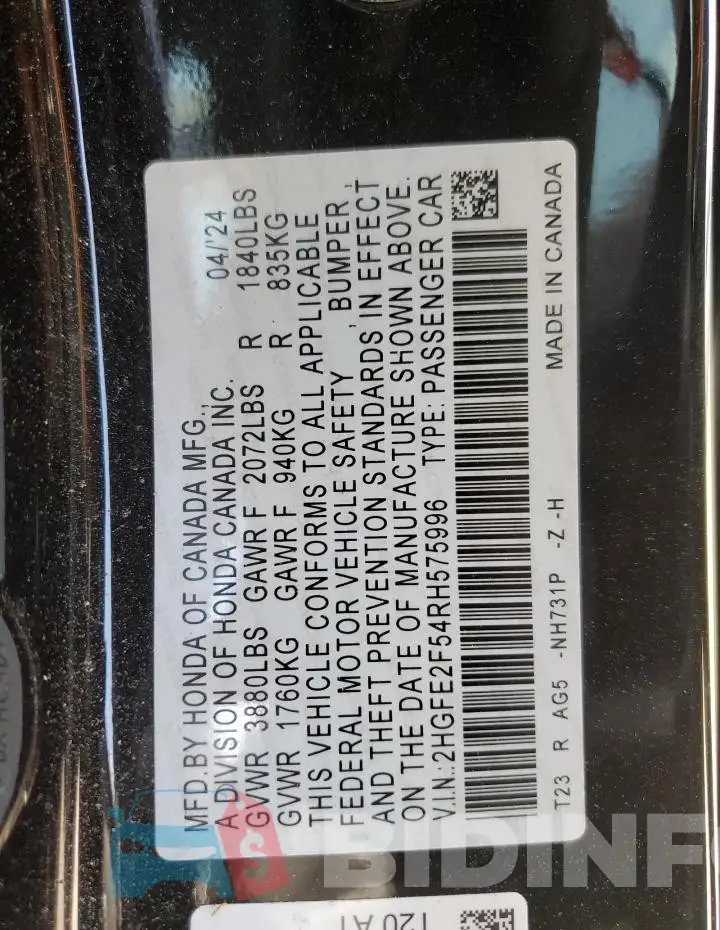 2HGFE2F54RH575996 Photo# 13