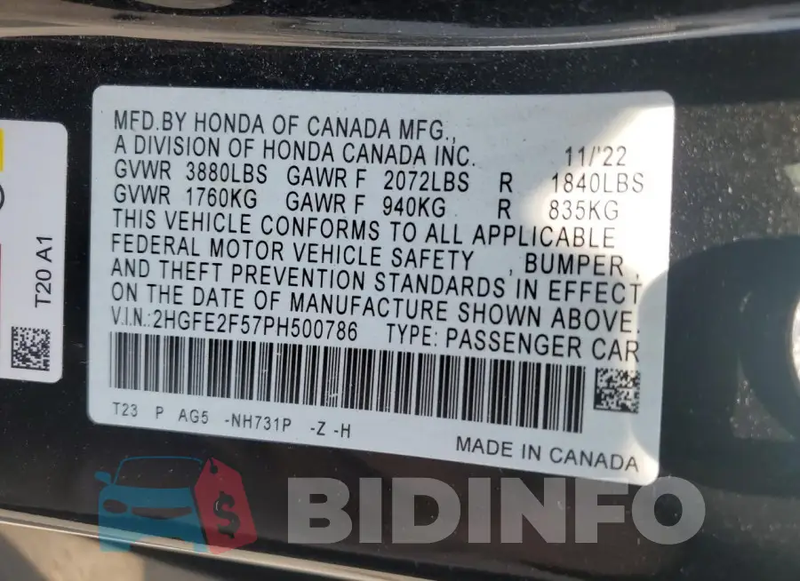 2HGFE2F57PH500786 Photo# 12
