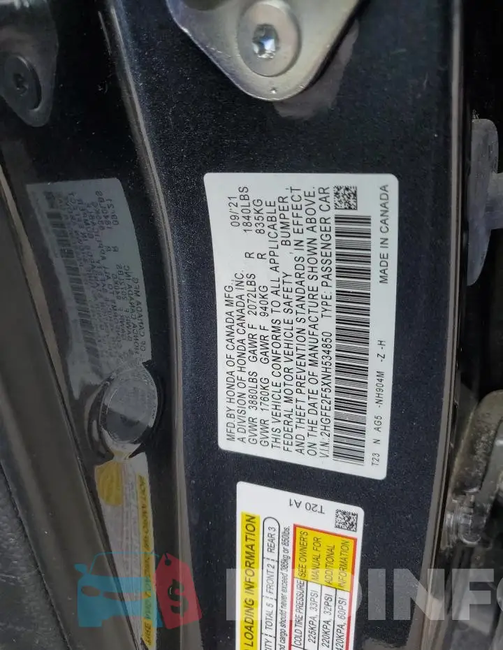 2HGFE2F5XNH534850 Photo# 12