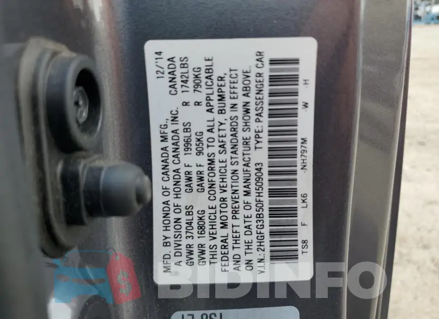2HGFG3B50FH509043 Photo# 12