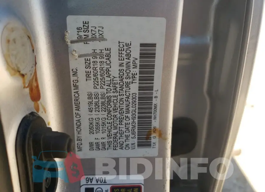 5J6RM3H93GL029303 Photo# 12