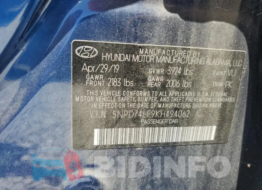 5NPD74LF9KH494062 Photo# 13